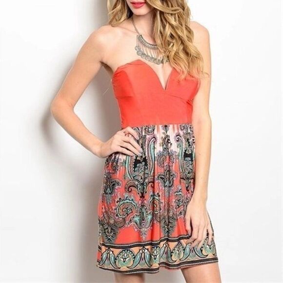 *Clearance* G. Reve Orange Strapless Dress - Picture 1 of 3